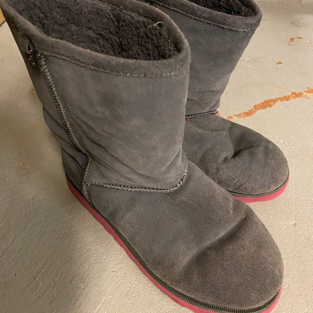 Pink and grey bearpaw boots